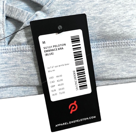 NEW Peloton Embrace Baby Blue Cutout Strappy Stretch Logo Sports Bra Size M - Picture 10 of 10